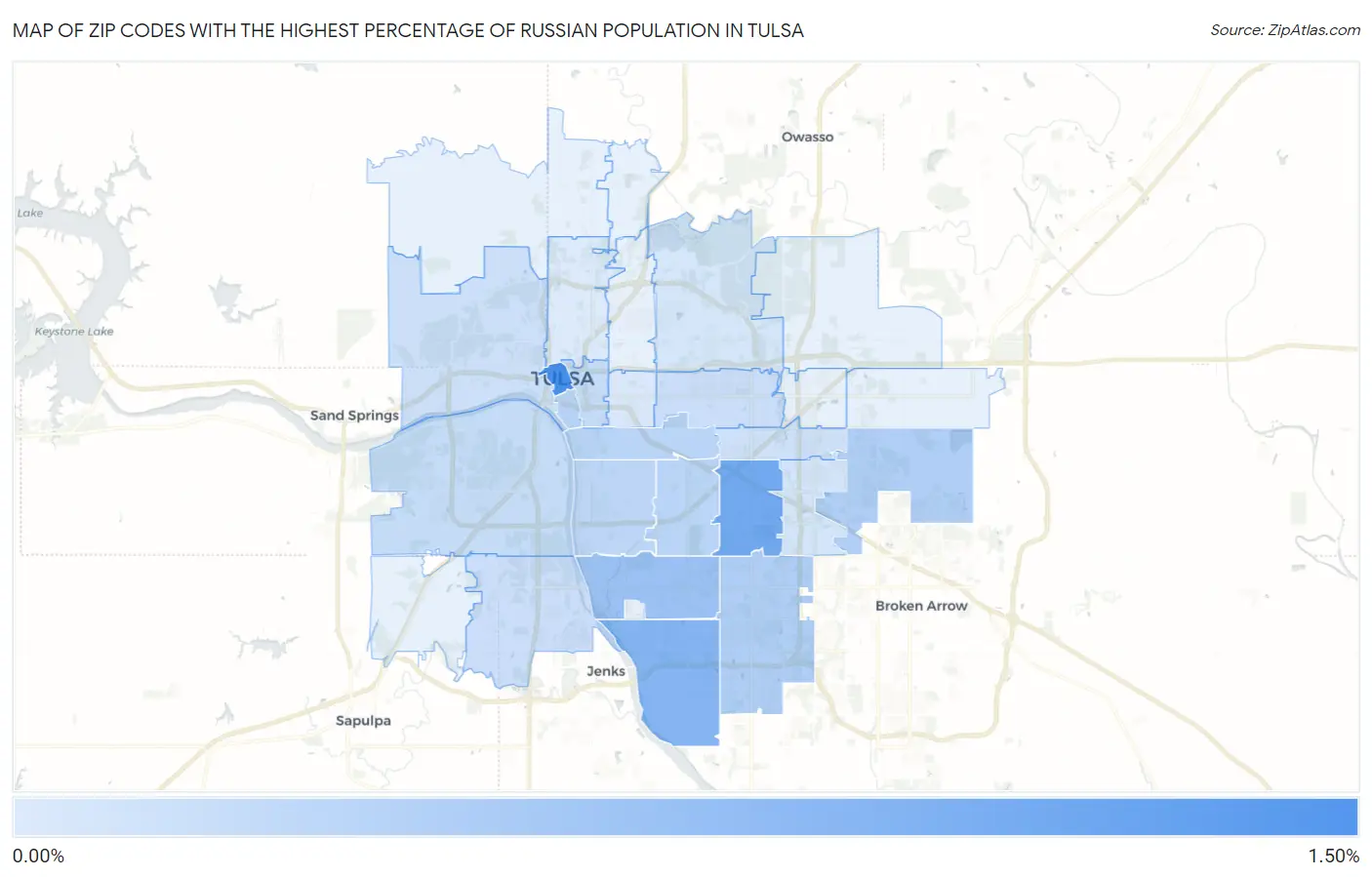 Zip Codes with the Highest Percentage of Russian Population in Tulsa Map