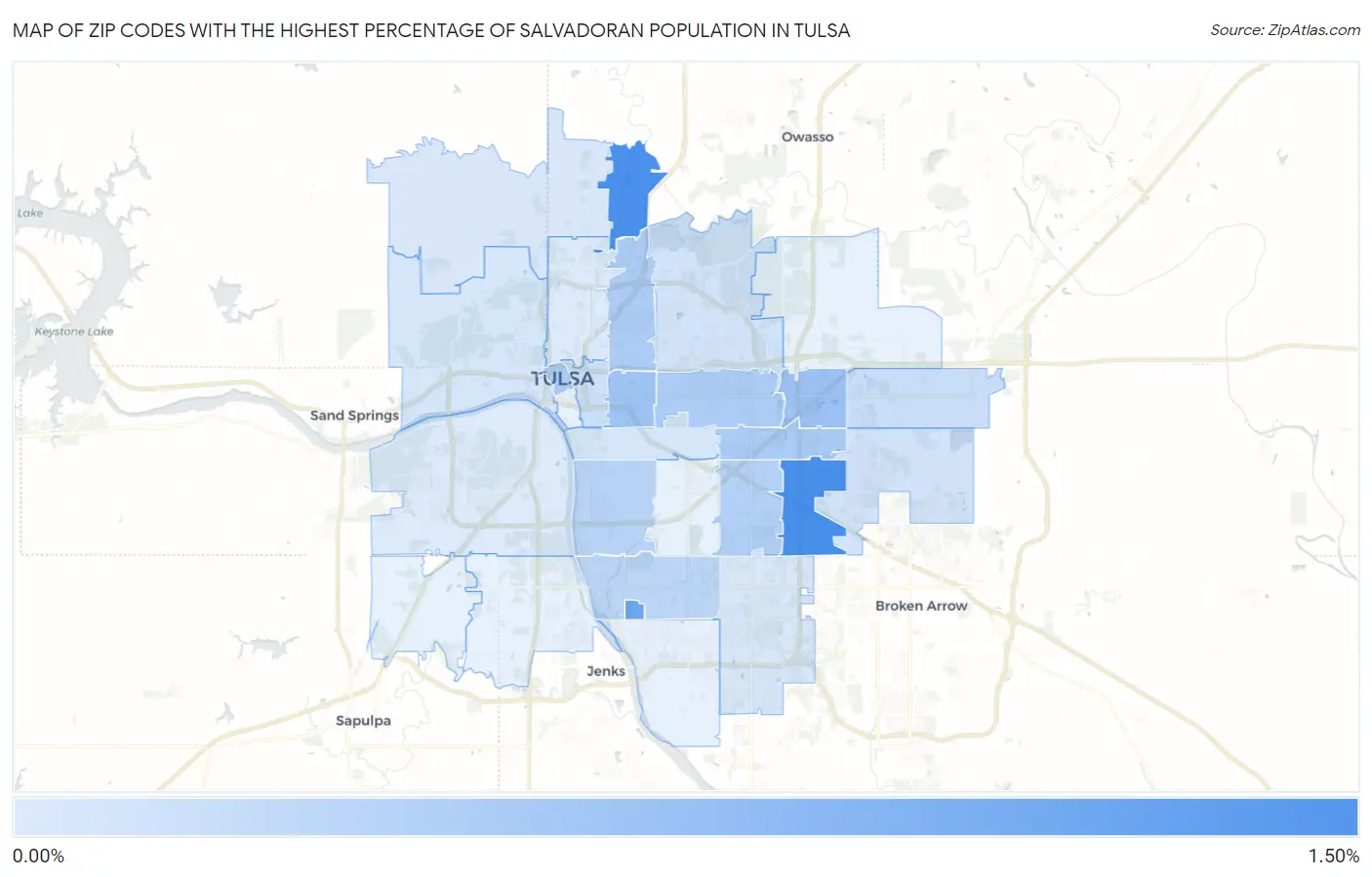 Zip Codes with the Highest Percentage of Salvadoran Population in Tulsa Map