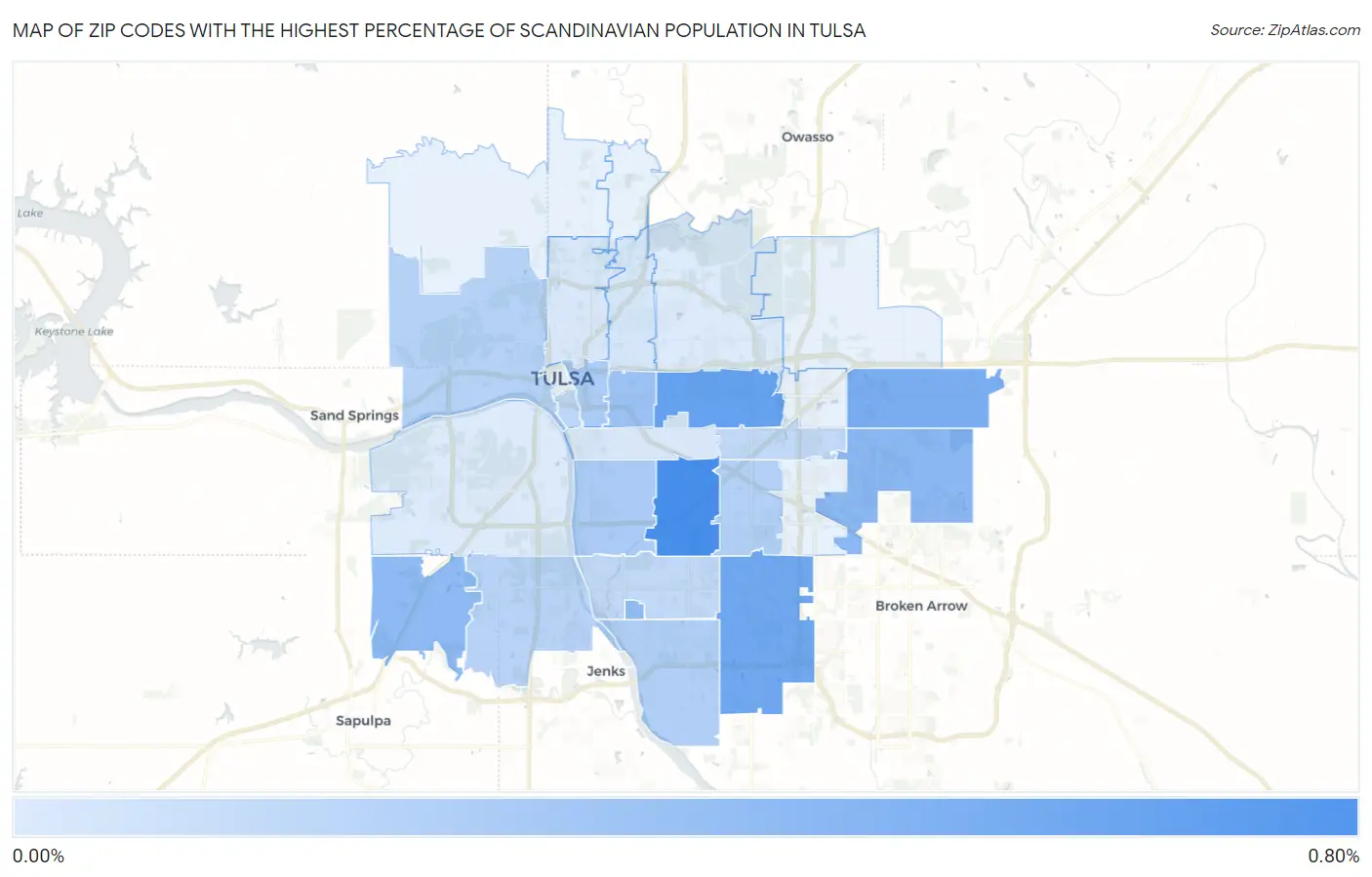 Zip Codes with the Highest Percentage of Scandinavian Population in Tulsa Map