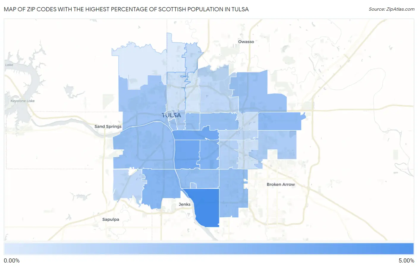 Zip Codes with the Highest Percentage of Scottish Population in Tulsa Map