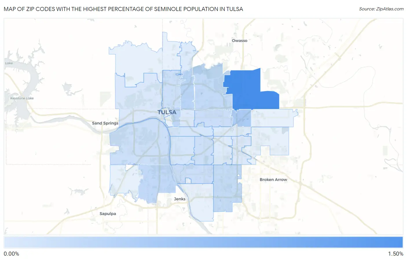 Zip Codes with the Highest Percentage of Seminole Population in Tulsa Map
