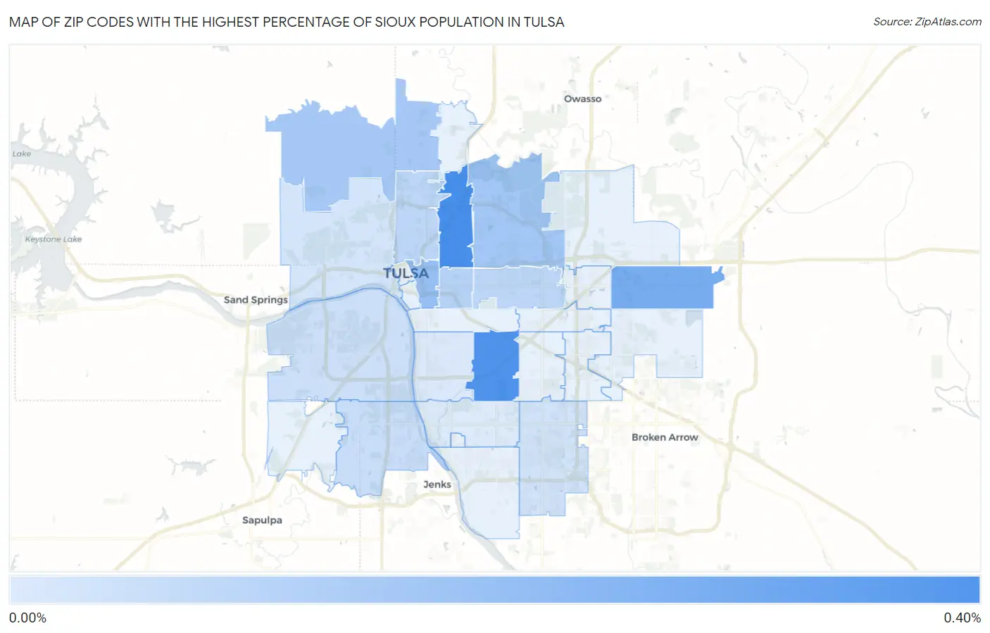 Zip Codes with the Highest Percentage of Sioux Population in Tulsa Map