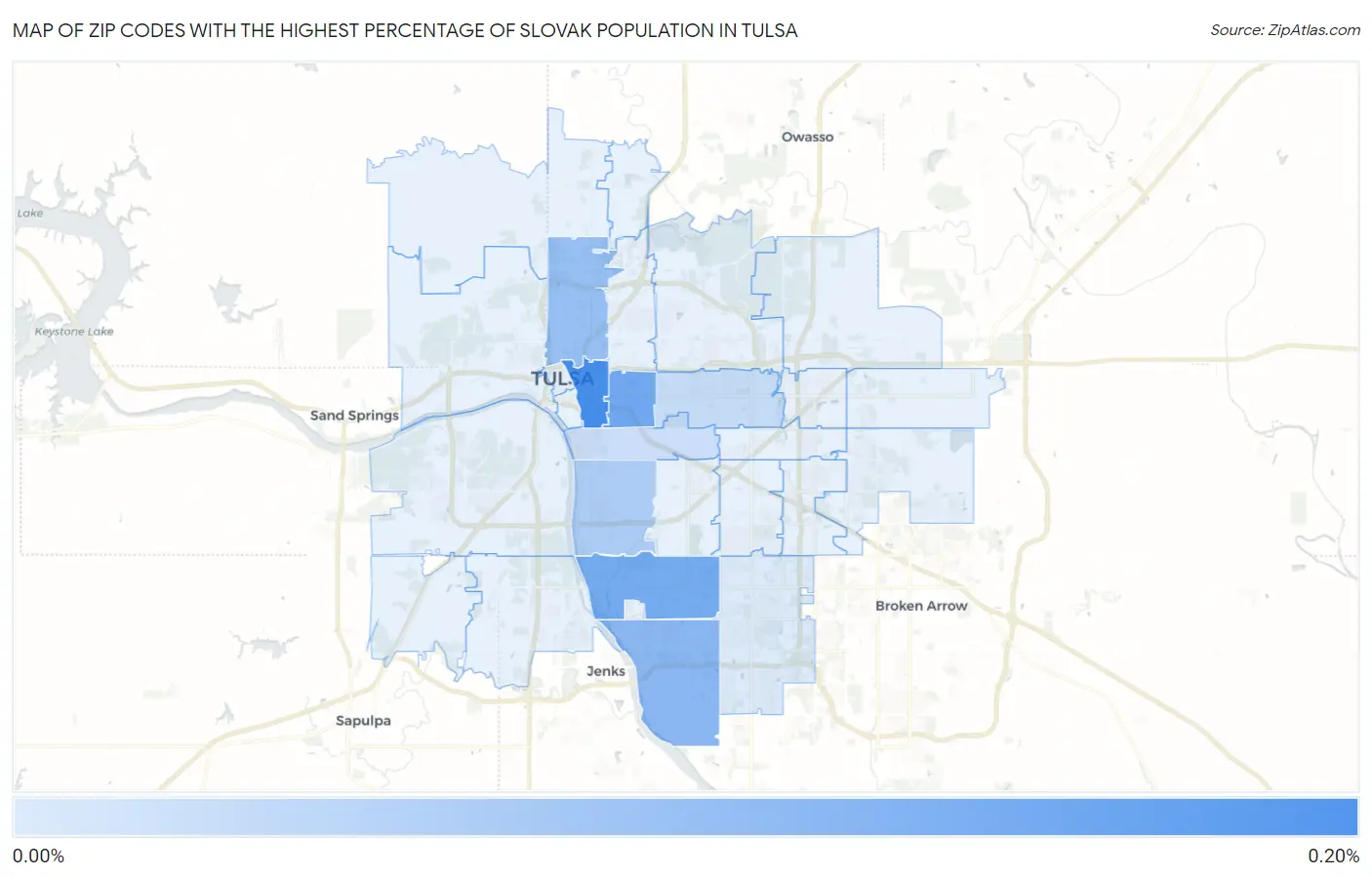 Zip Codes with the Highest Percentage of Slovak Population in Tulsa Map