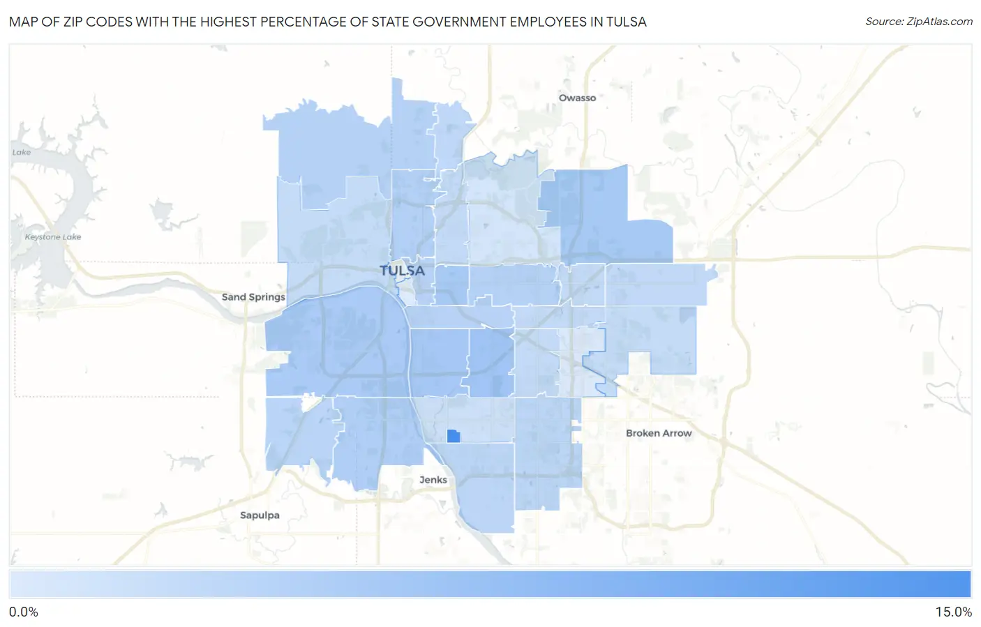 Zip Codes with the Highest Percentage of State Government Employees in Tulsa Map