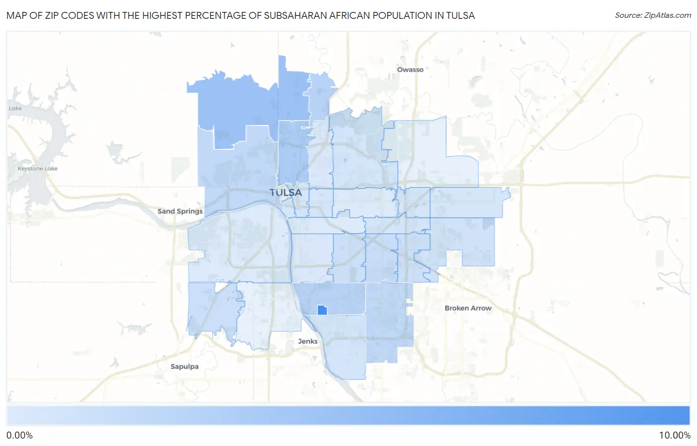 Zip Codes with the Highest Percentage of Subsaharan African Population in Tulsa Map