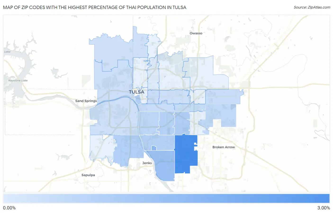 Zip Codes with the Highest Percentage of Thai Population in Tulsa Map
