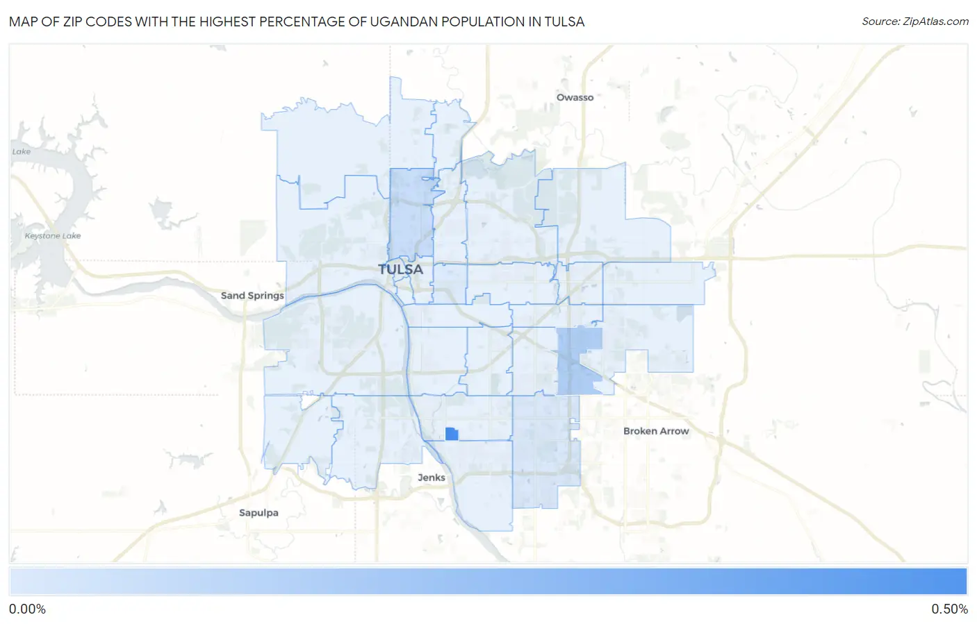 Zip Codes with the Highest Percentage of Ugandan Population in Tulsa Map