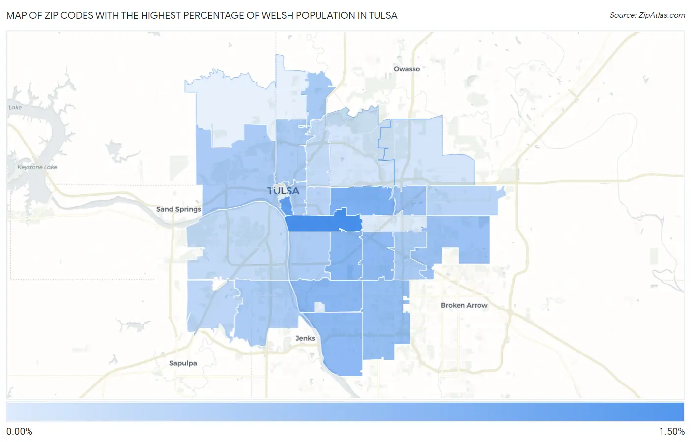 Zip Codes with the Highest Percentage of Welsh Population in Tulsa Map