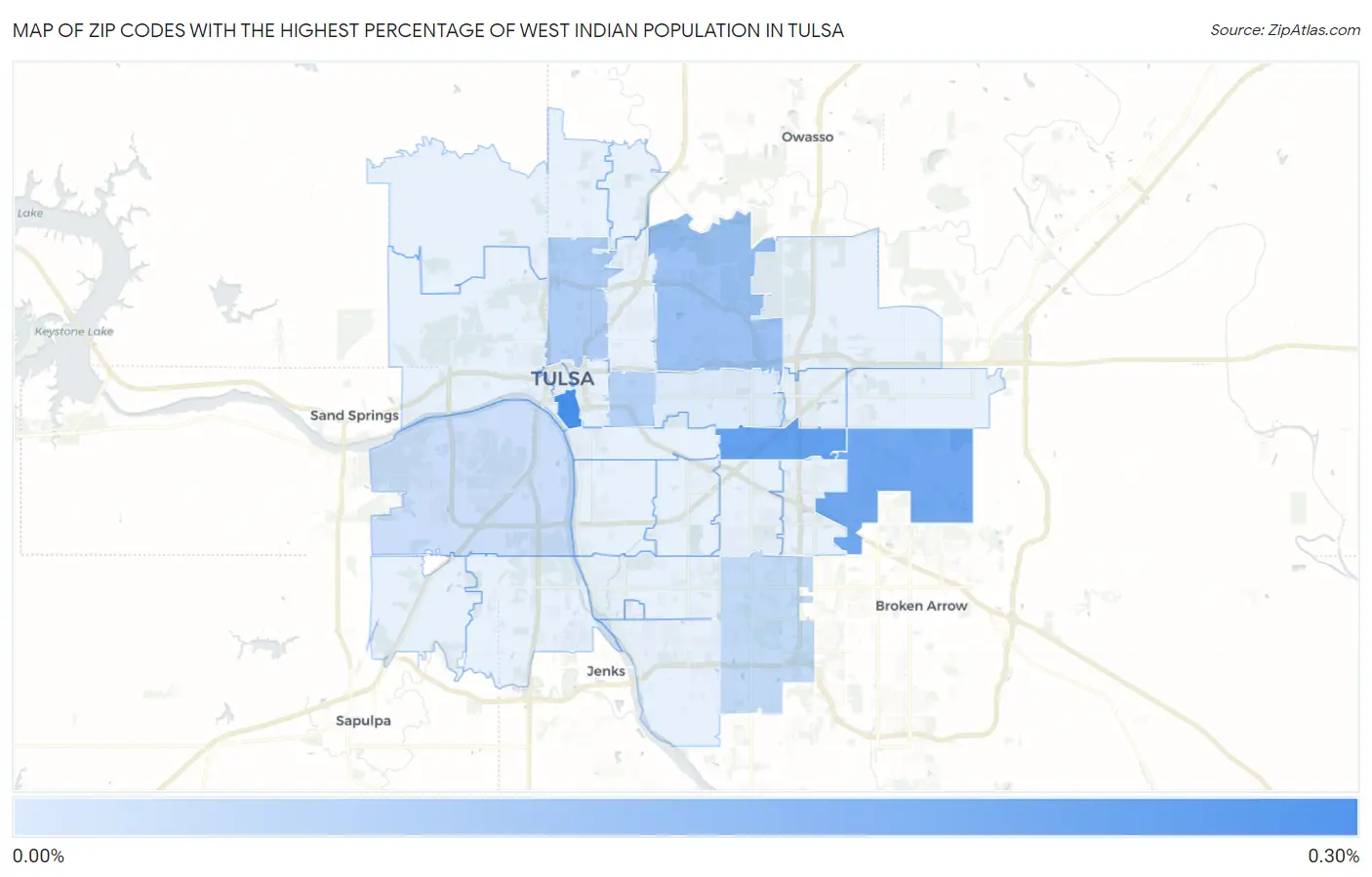 Zip Codes with the Highest Percentage of West Indian Population in Tulsa Map