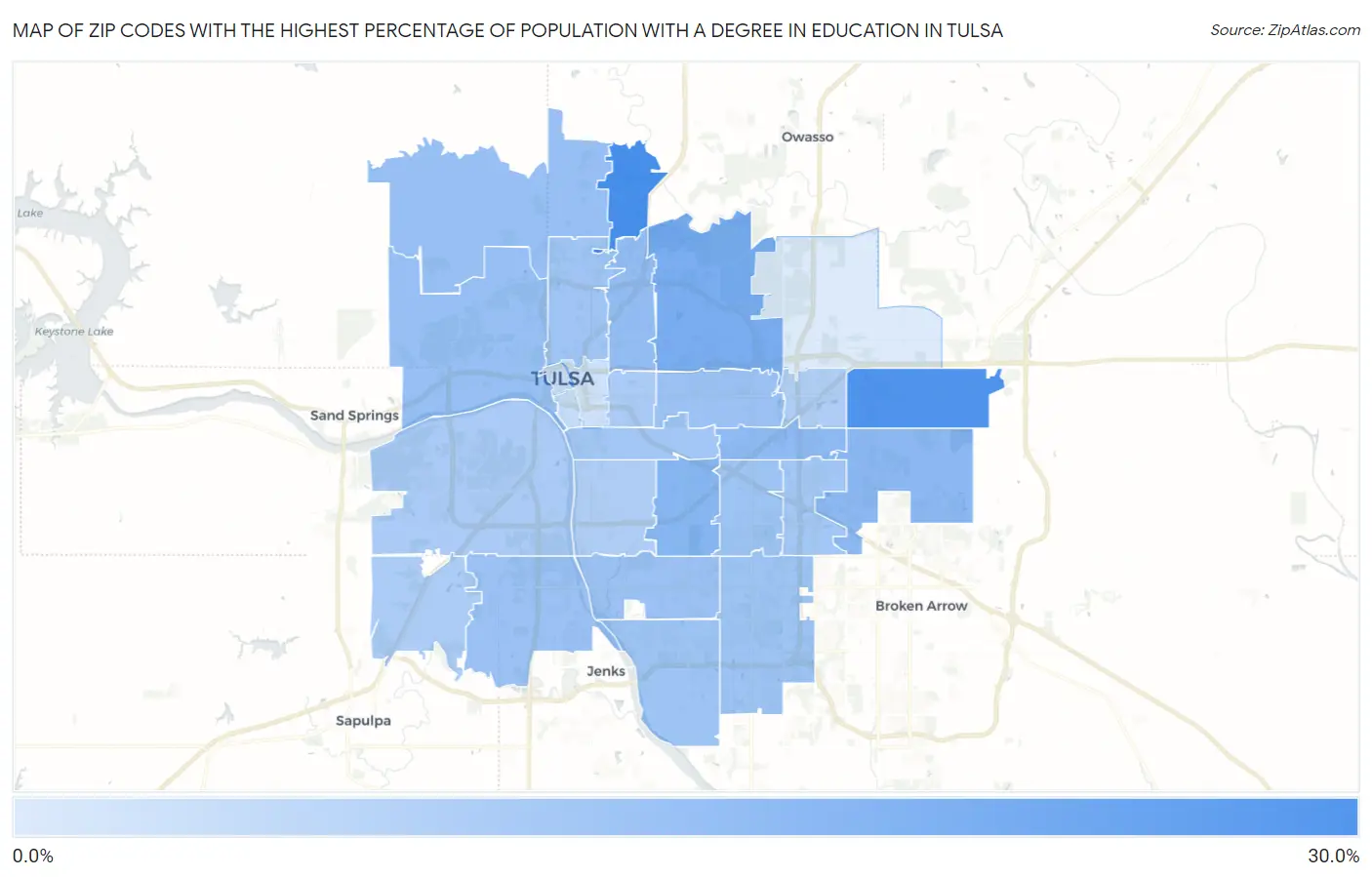 Zip Codes with the Highest Percentage of Population with a Degree in Education in Tulsa Map