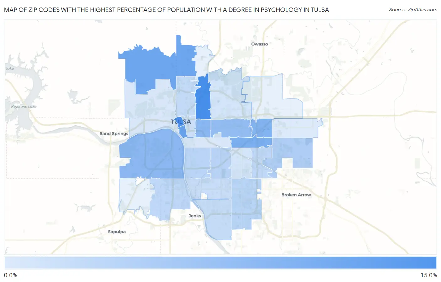 Zip Codes with the Highest Percentage of Population with a Degree in Psychology in Tulsa Map