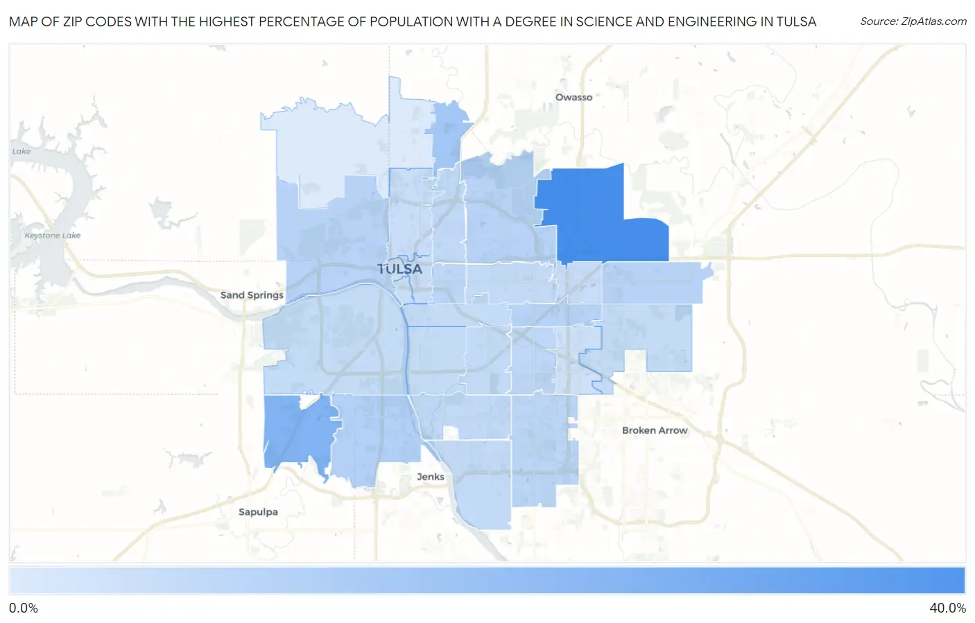 Zip Codes with the Highest Percentage of Population with a Degree in Science and Engineering in Tulsa Map
