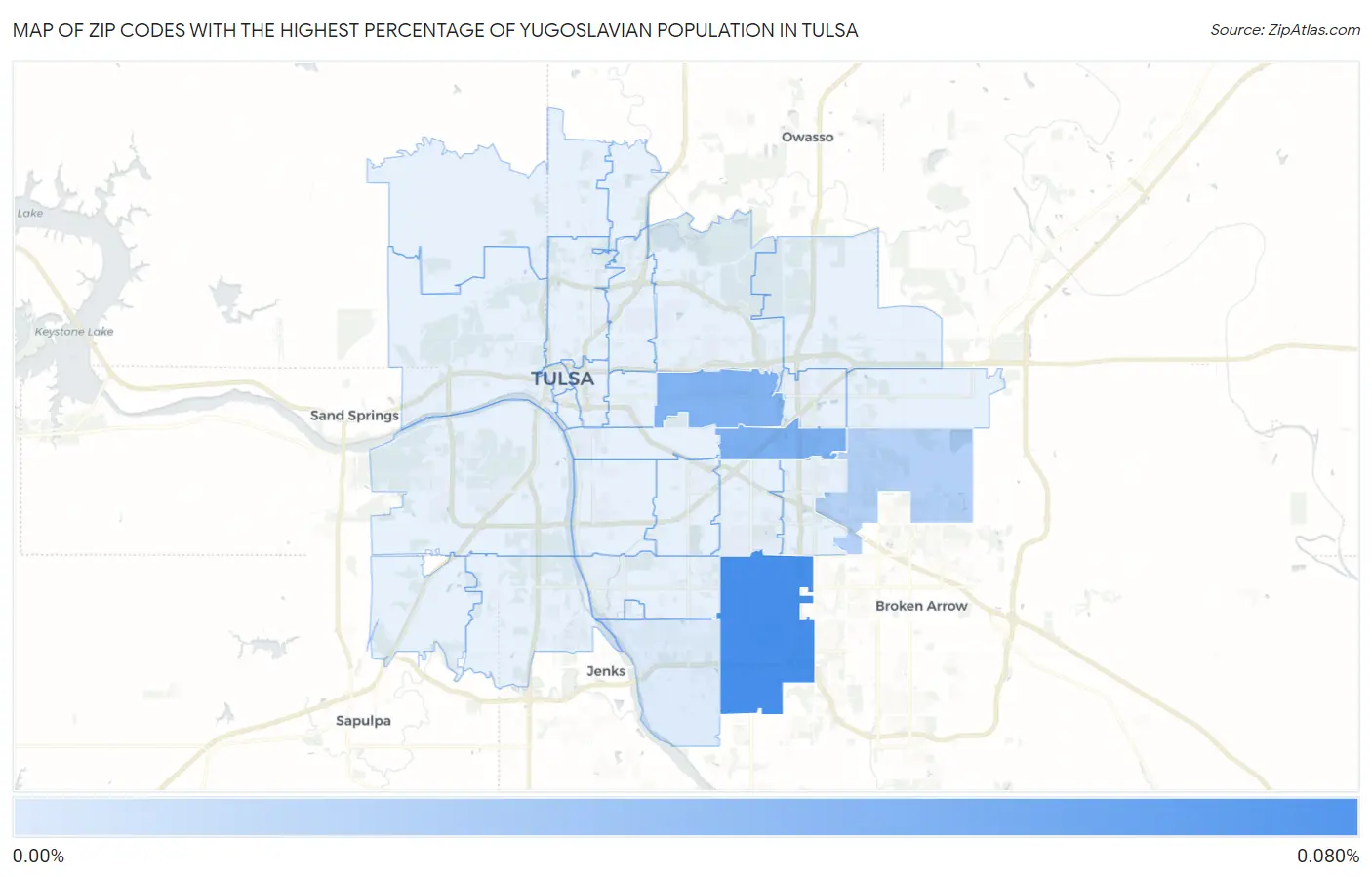 Zip Codes with the Highest Percentage of Yugoslavian Population in Tulsa Map