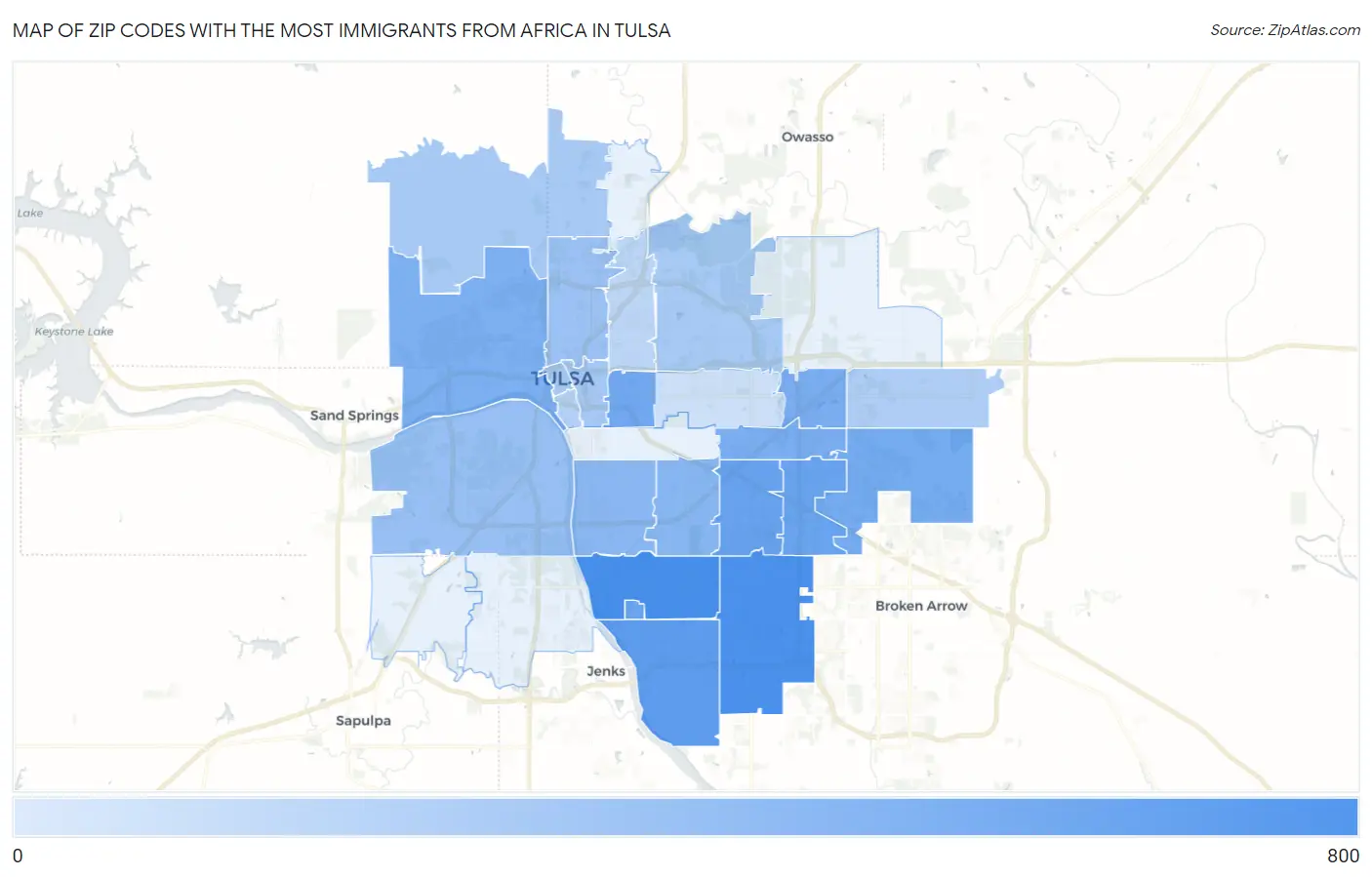 Zip Codes with the Most Immigrants from Africa in Tulsa Map