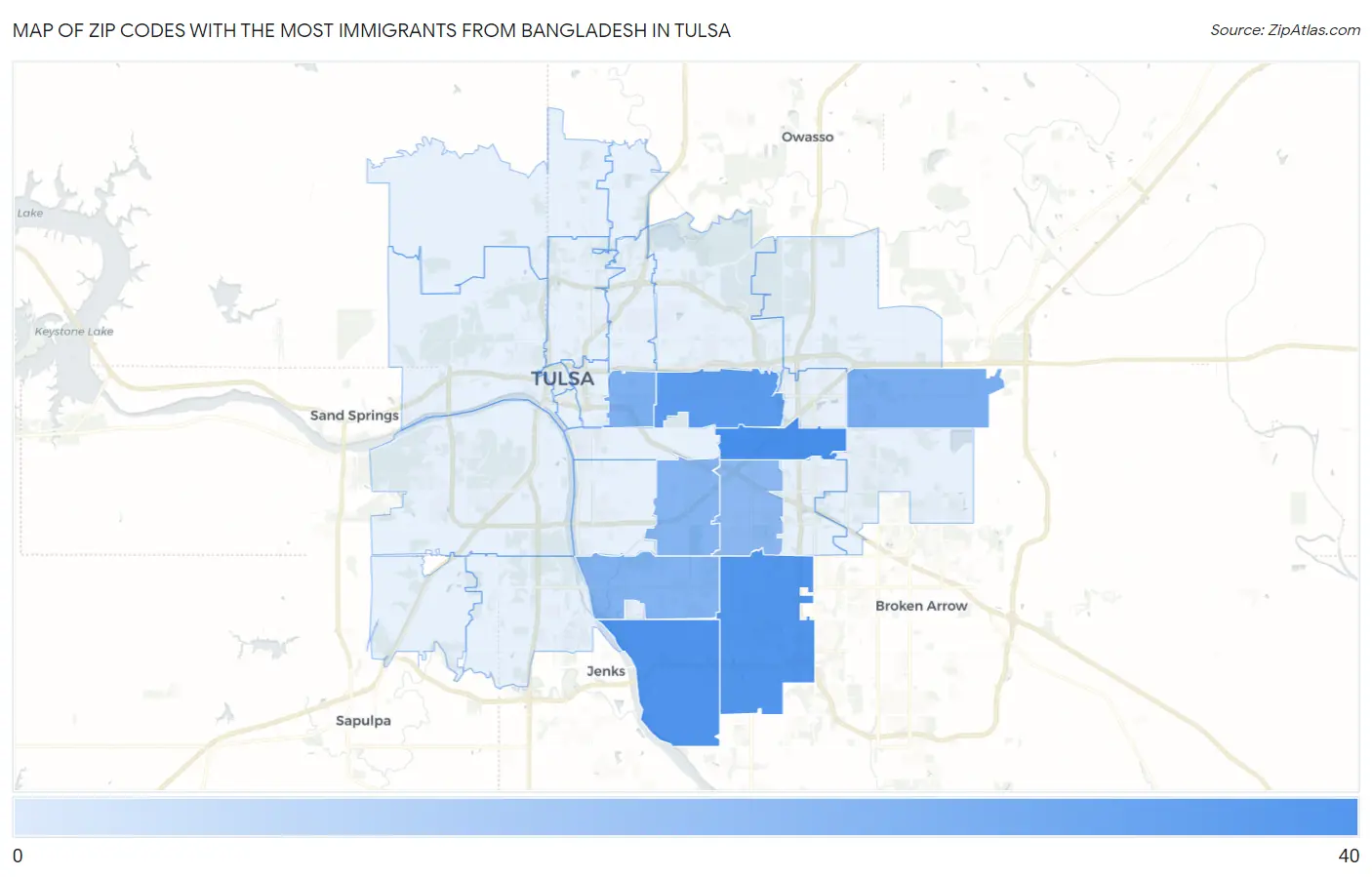 Zip Codes with the Most Immigrants from Bangladesh in Tulsa Map