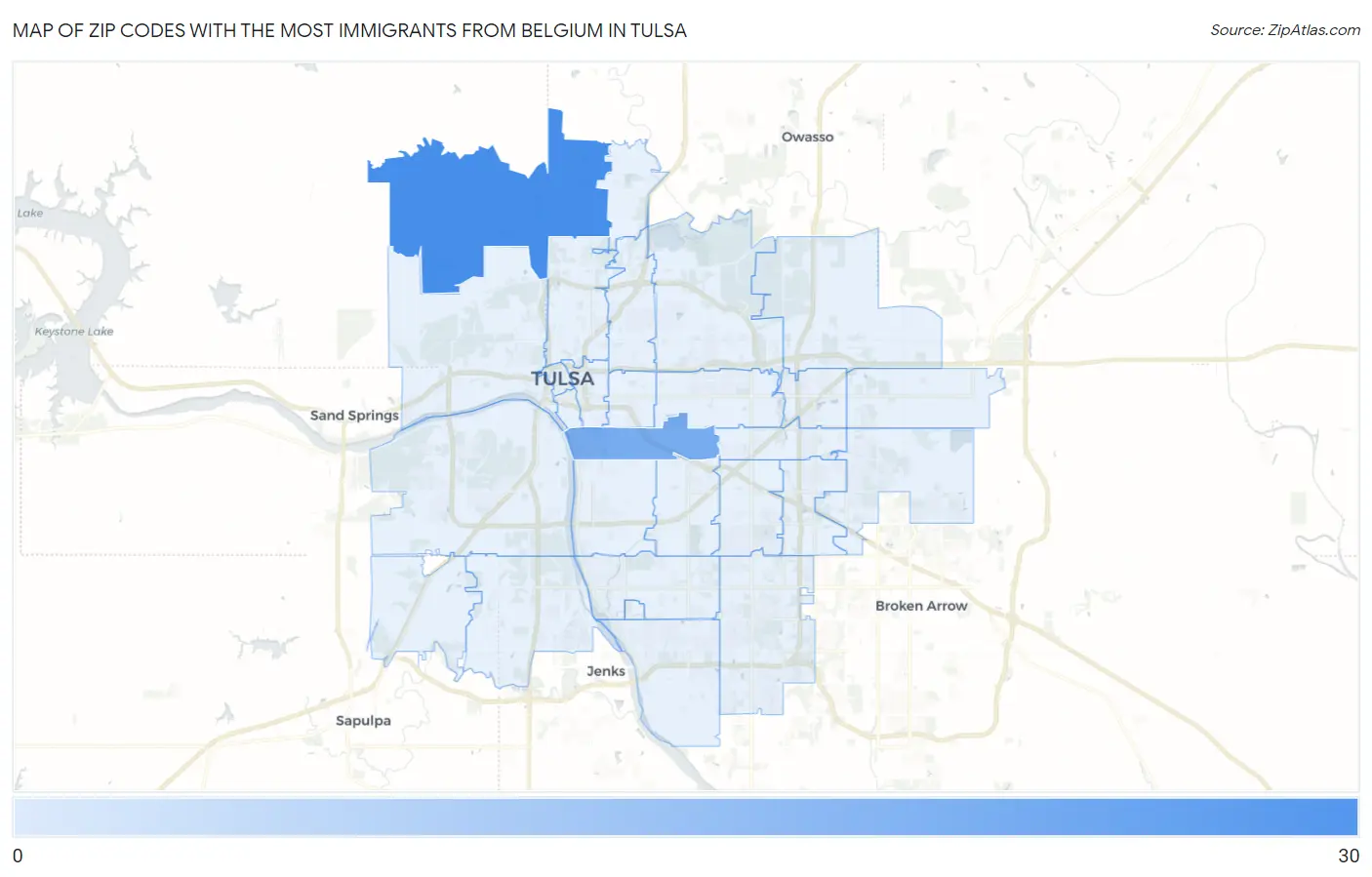 Zip Codes with the Most Immigrants from Belgium in Tulsa Map