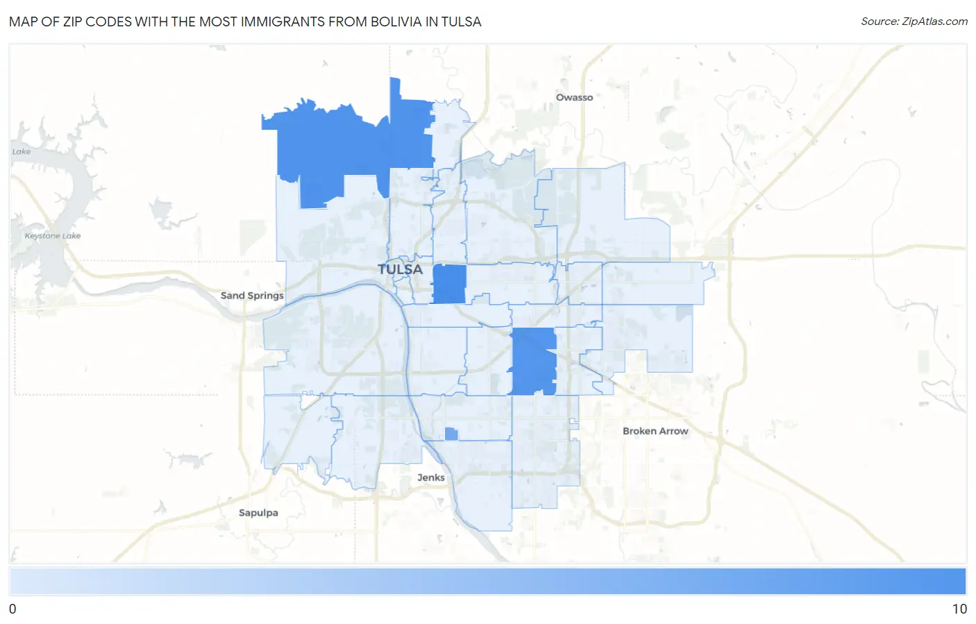 Zip Codes with the Most Immigrants from Bolivia in Tulsa Map