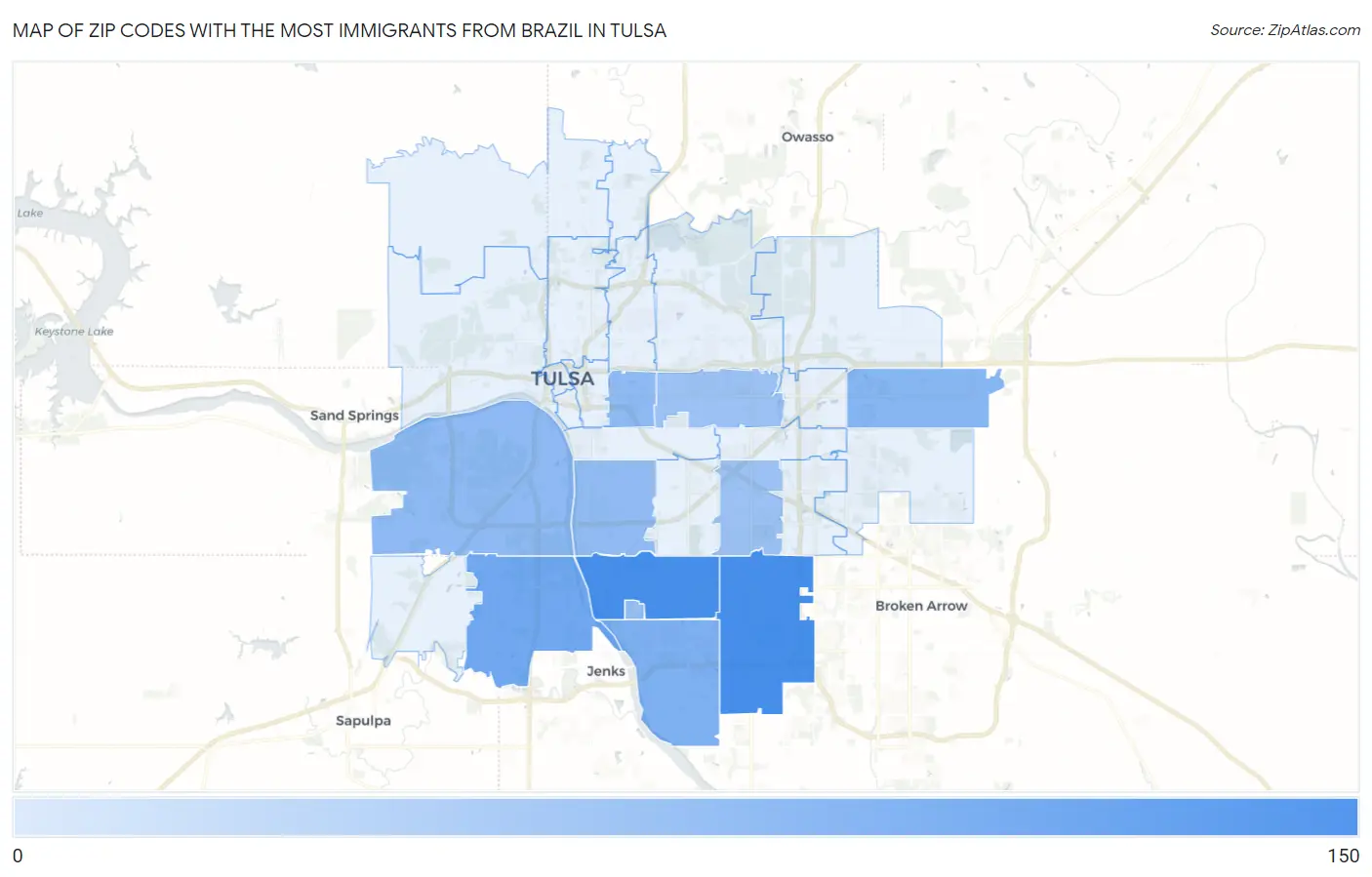 Zip Codes with the Most Immigrants from Brazil in Tulsa Map