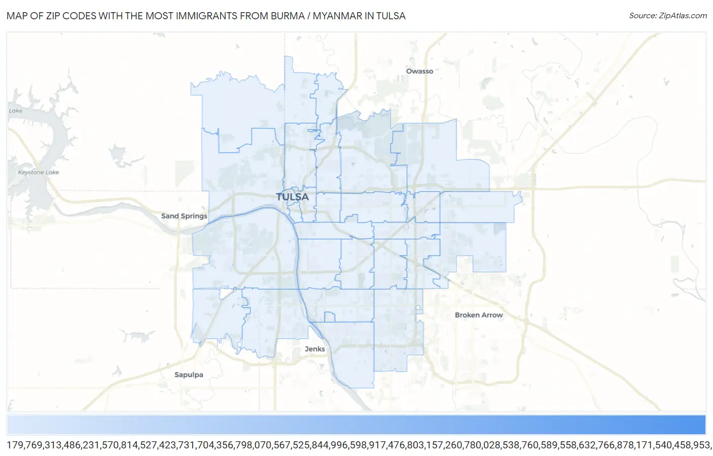 Zip Codes with the Most Immigrants from Burma / Myanmar in Tulsa Map