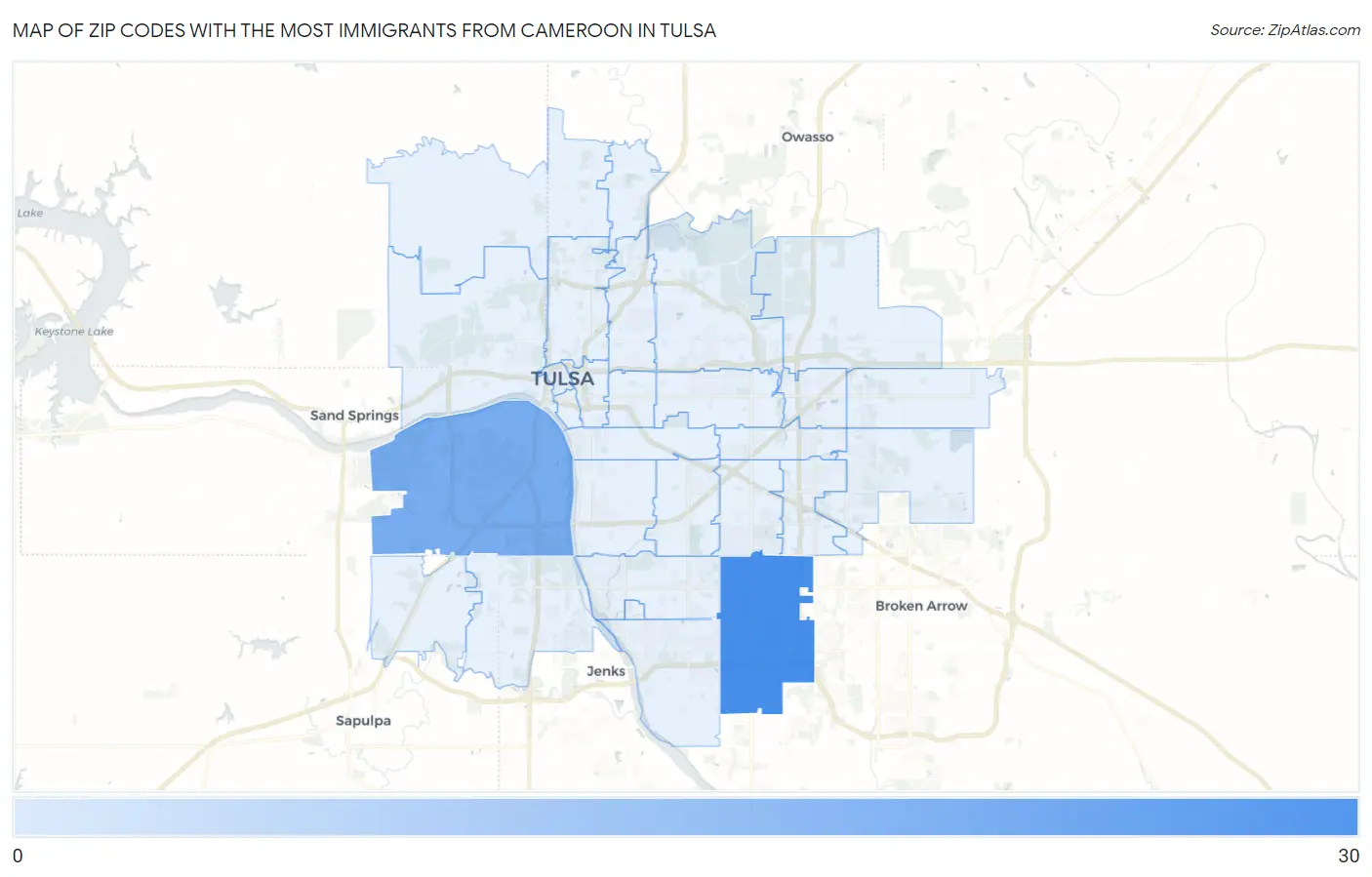 Zip Codes with the Most Immigrants from Cameroon in Tulsa Map