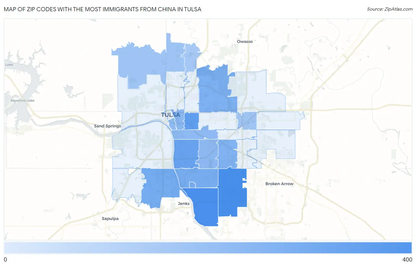 Zip Codes with the Most Immigrants from China in Tulsa Map