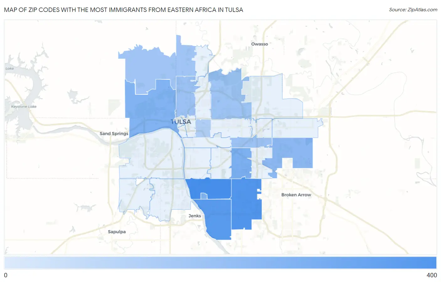 Zip Codes with the Most Immigrants from Eastern Africa in Tulsa Map