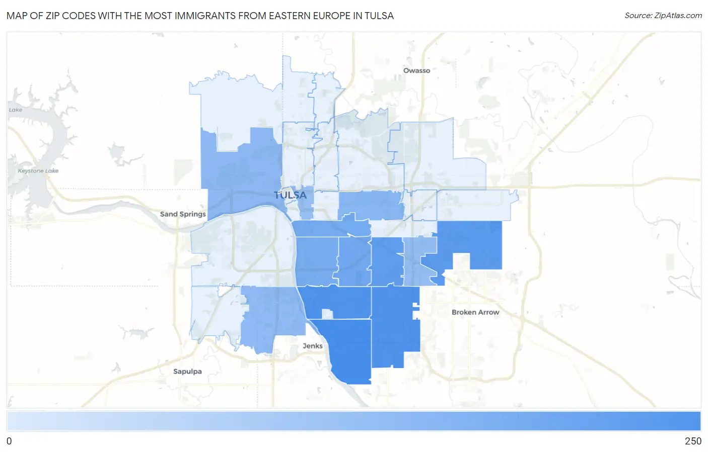 Zip Codes with the Most Immigrants from Eastern Europe in Tulsa Map