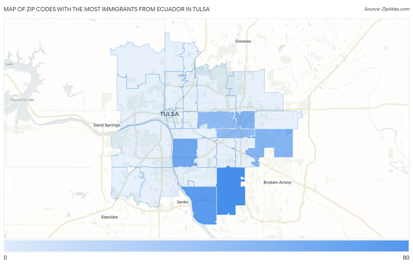 Zip Codes with the Most Immigrants from Ecuador in Tulsa Map