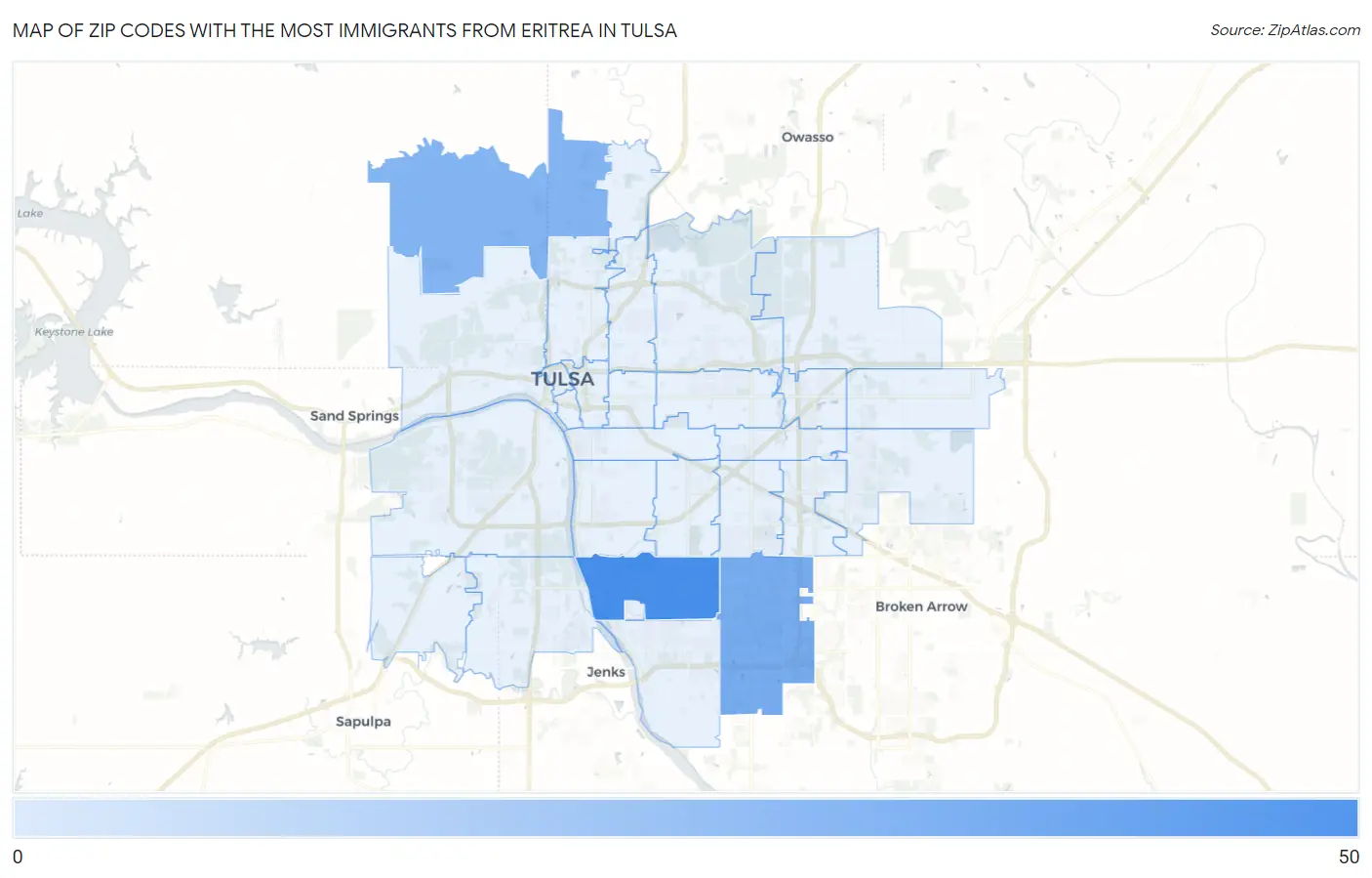 Zip Codes with the Most Immigrants from Eritrea in Tulsa Map