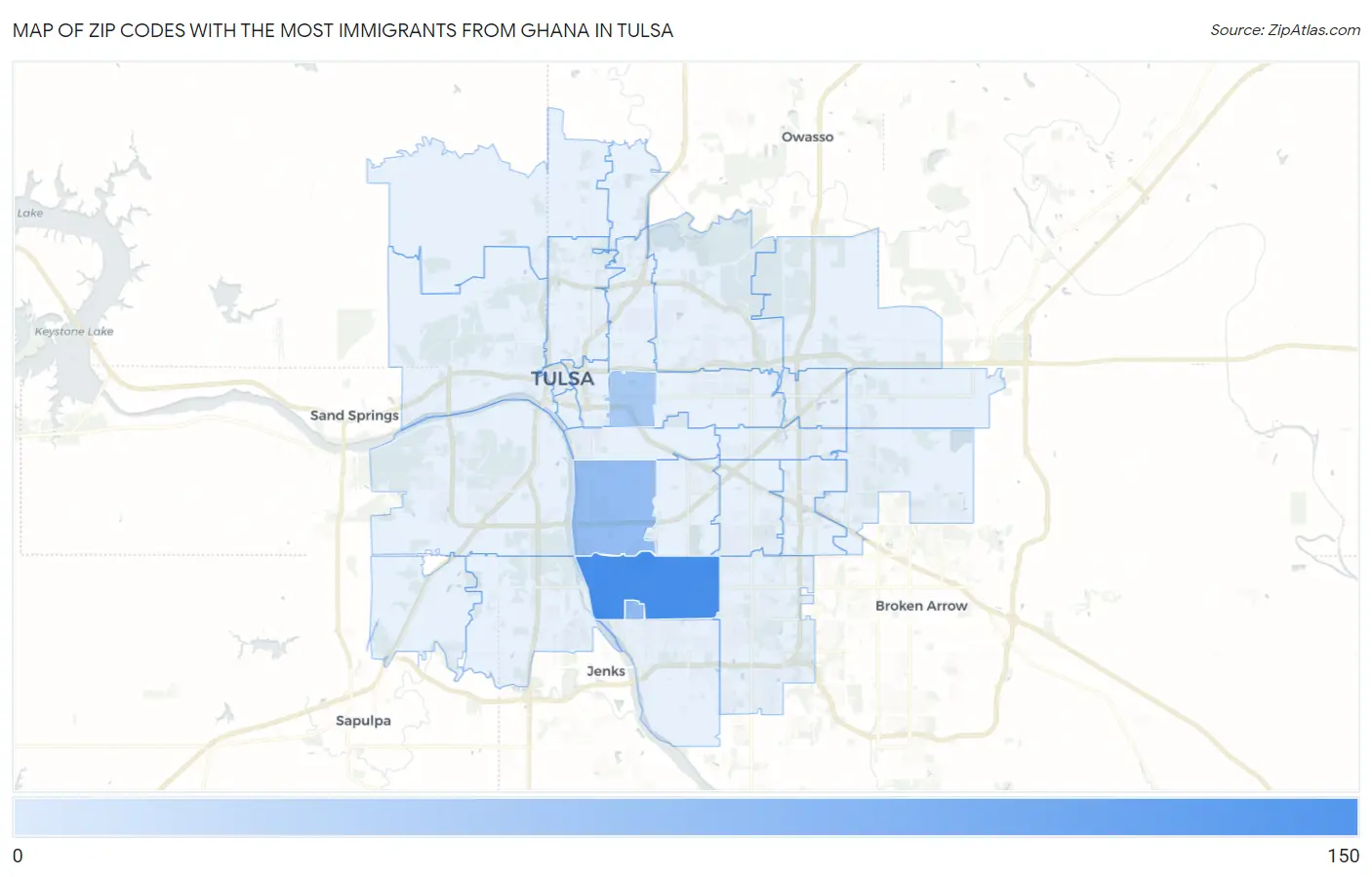 Zip Codes with the Most Immigrants from Ghana in Tulsa Map
