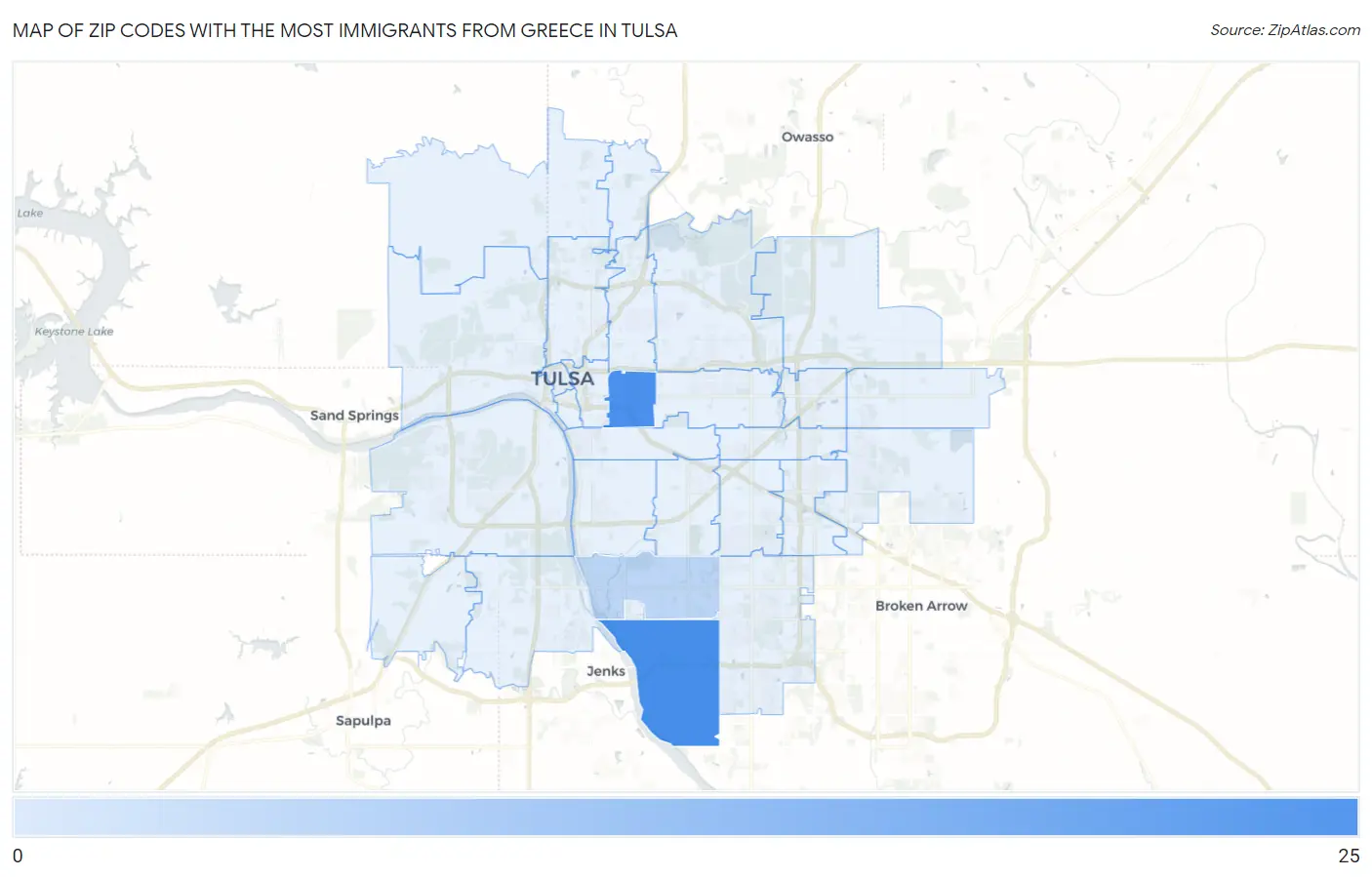 Zip Codes with the Most Immigrants from Greece in Tulsa Map
