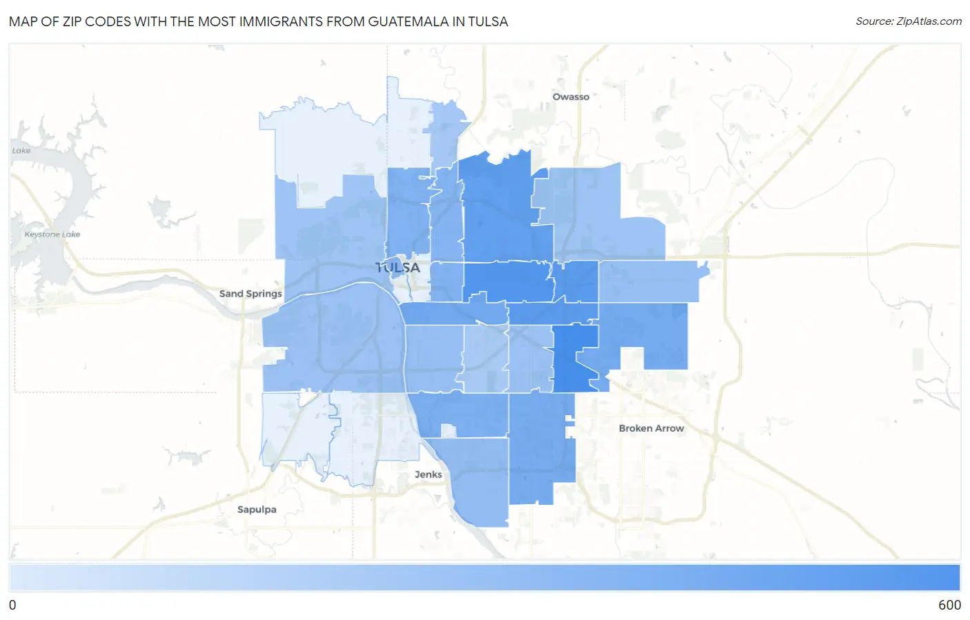 Zip Codes with the Most Immigrants from Guatemala in Tulsa Map