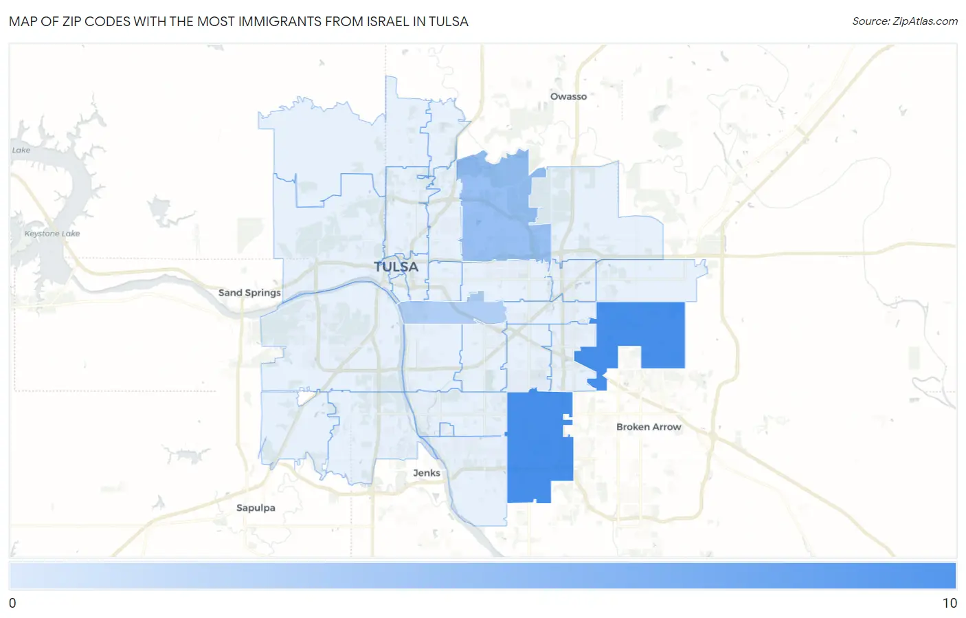 Zip Codes with the Most Immigrants from Israel in Tulsa Map