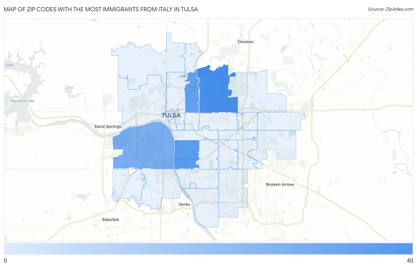 Zip Codes with the Most Immigrants from Italy in Tulsa Map