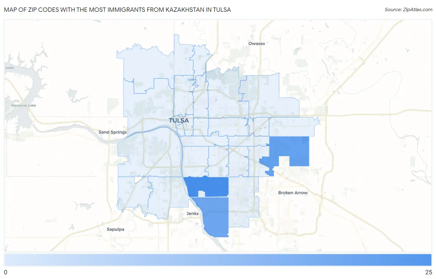 Zip Codes with the Most Immigrants from Kazakhstan in Tulsa Map