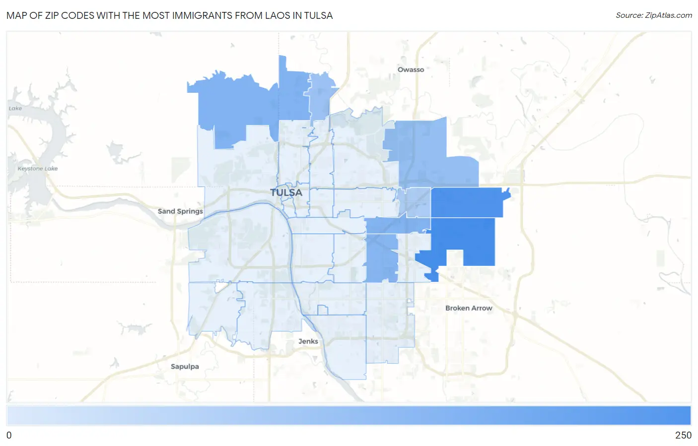 Zip Codes with the Most Immigrants from Laos in Tulsa Map