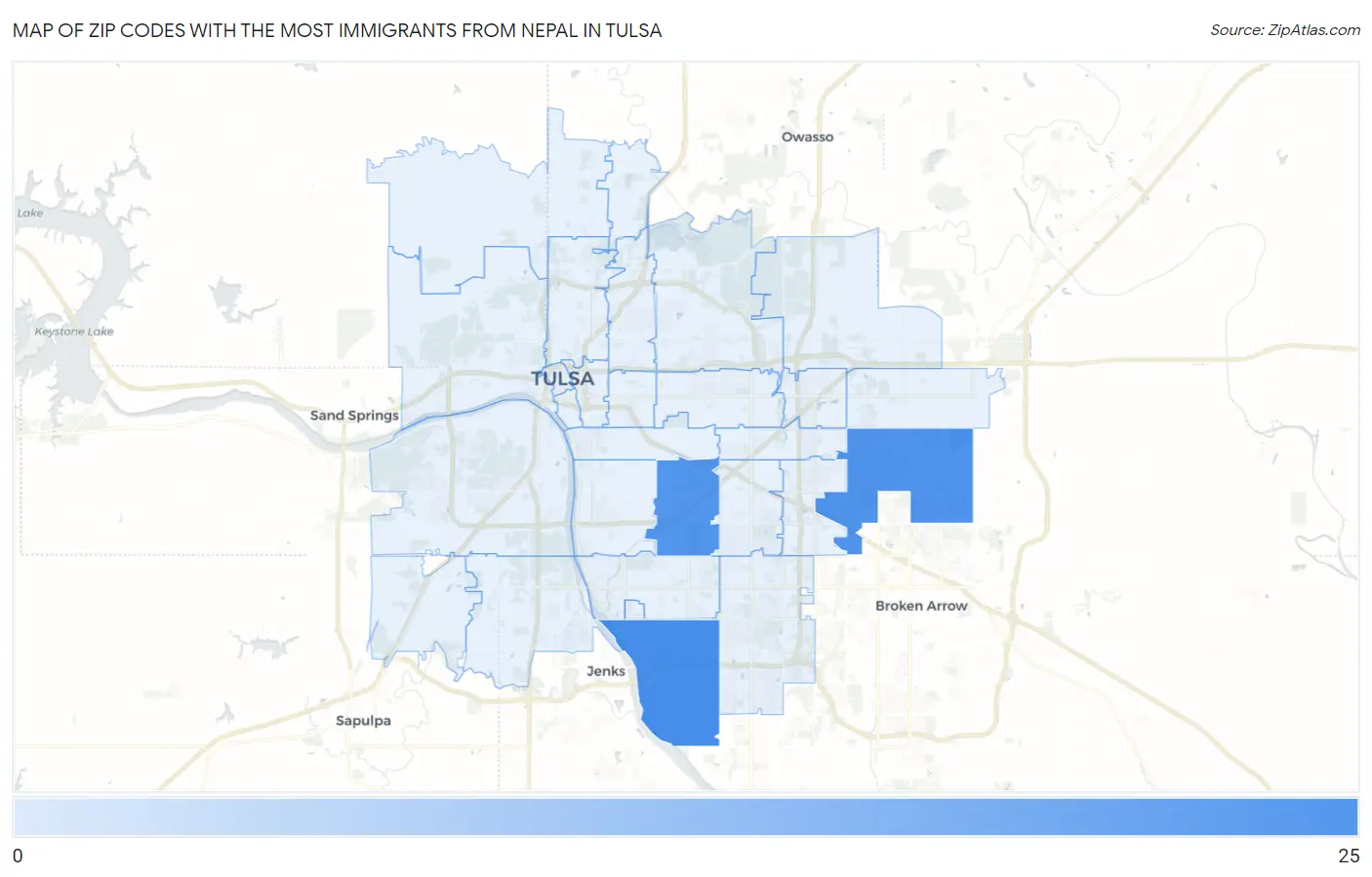 Zip Codes with the Most Immigrants from Nepal in Tulsa Map