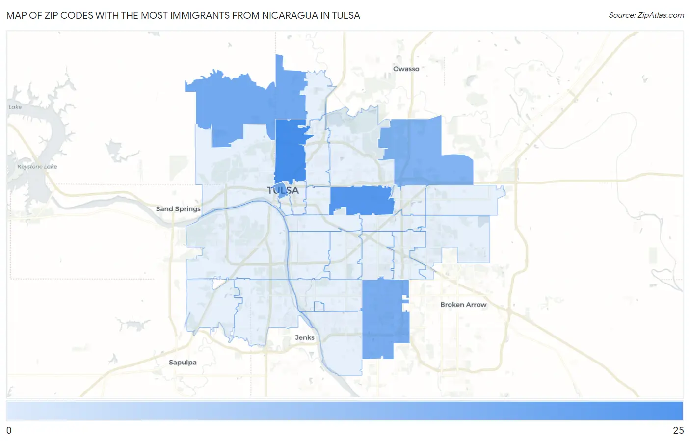 Zip Codes with the Most Immigrants from Nicaragua in Tulsa Map