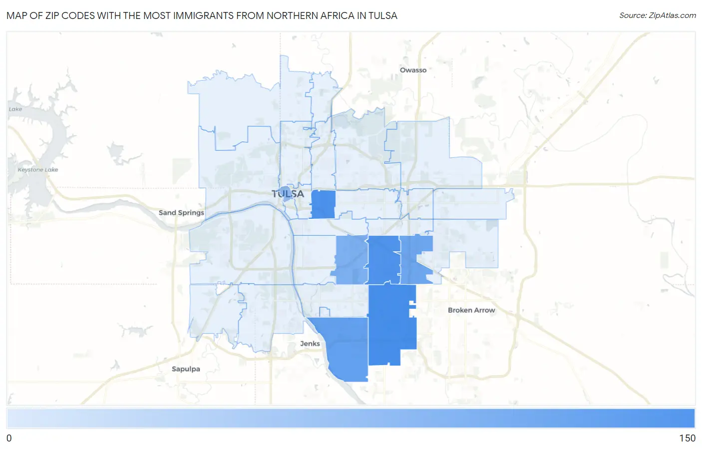 Zip Codes with the Most Immigrants from Northern Africa in Tulsa Map