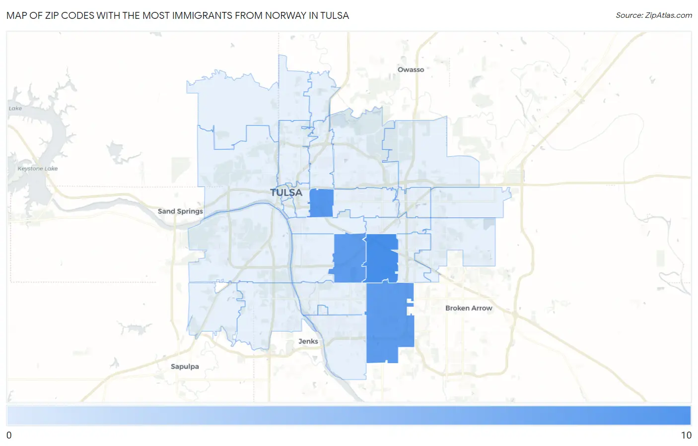 Zip Codes with the Most Immigrants from Norway in Tulsa Map