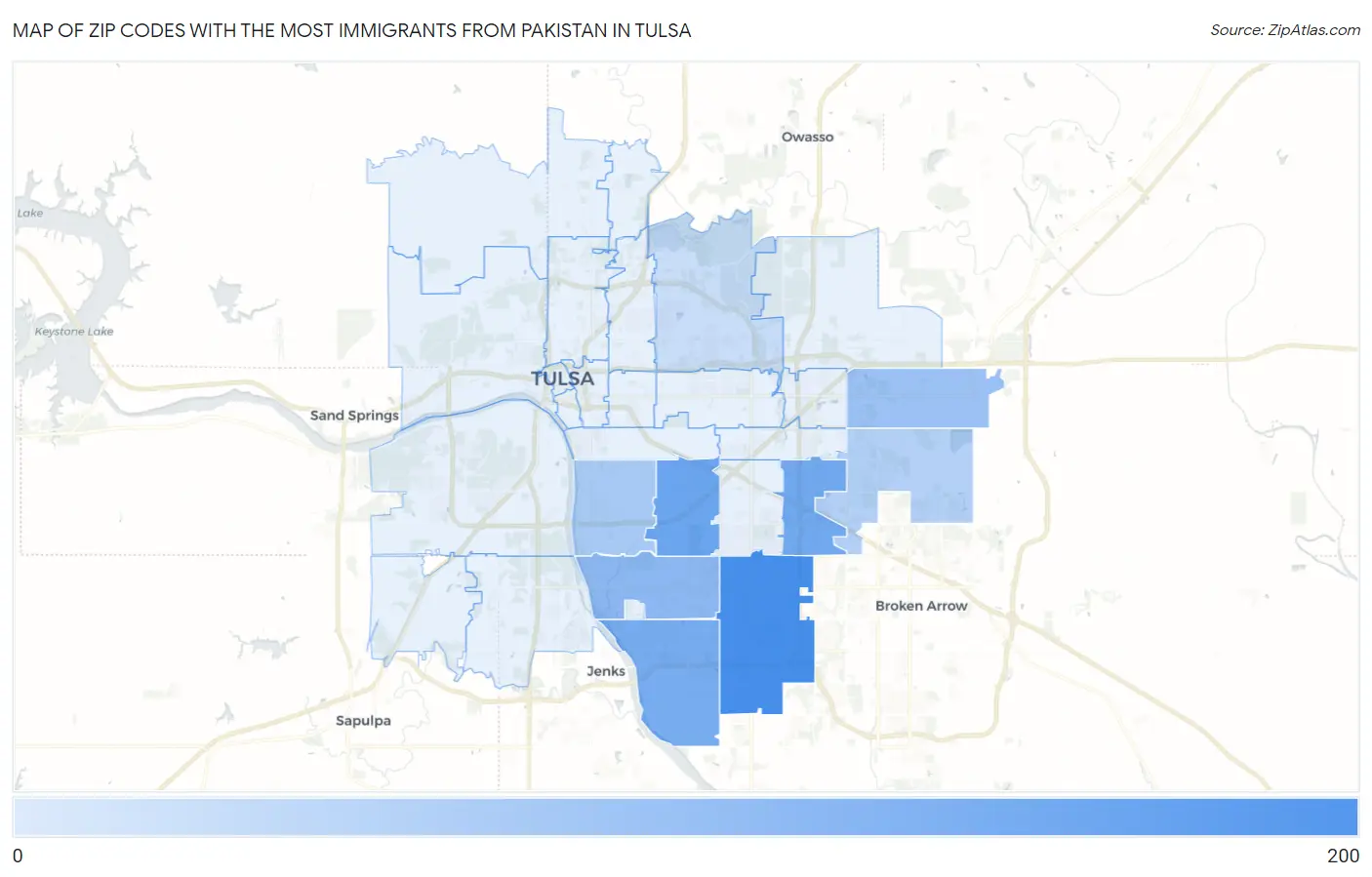 Zip Codes with the Most Immigrants from Pakistan in Tulsa Map