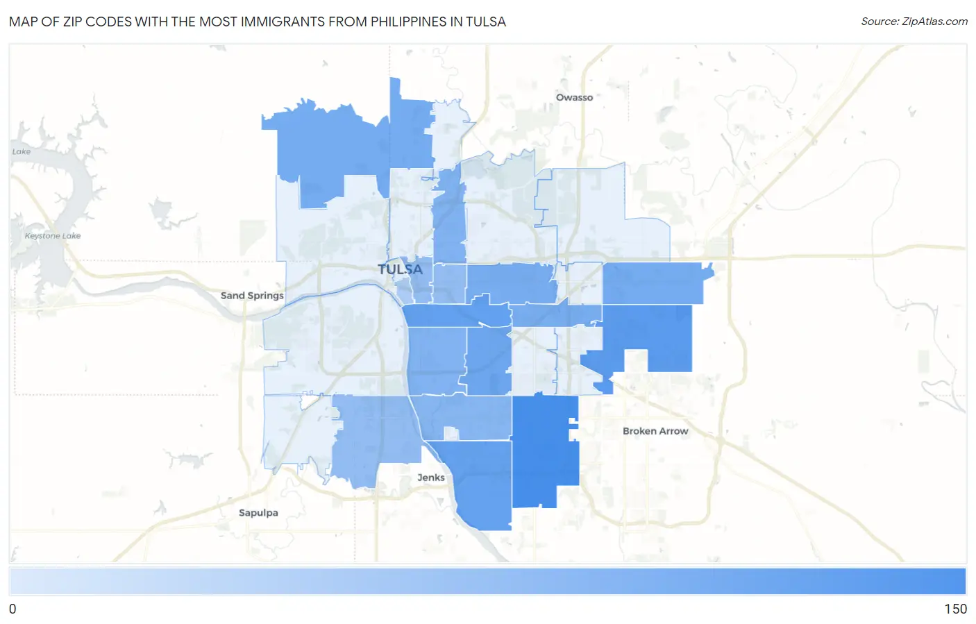 Zip Codes with the Most Immigrants from Philippines in Tulsa Map