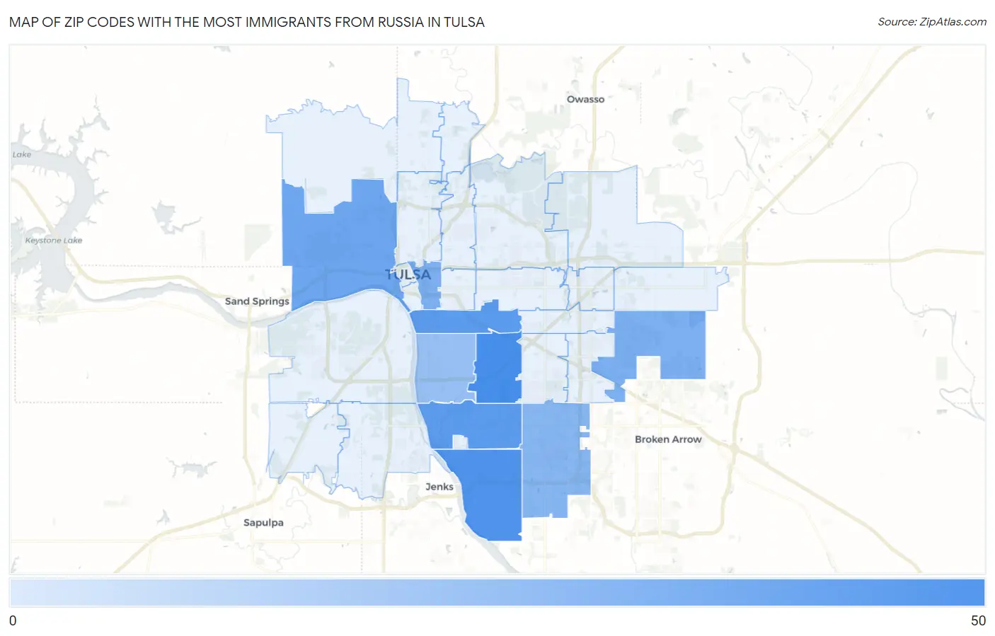 Zip Codes with the Most Immigrants from Russia in Tulsa Map