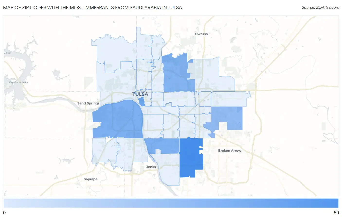 Zip Codes with the Most Immigrants from Saudi Arabia in Tulsa Map