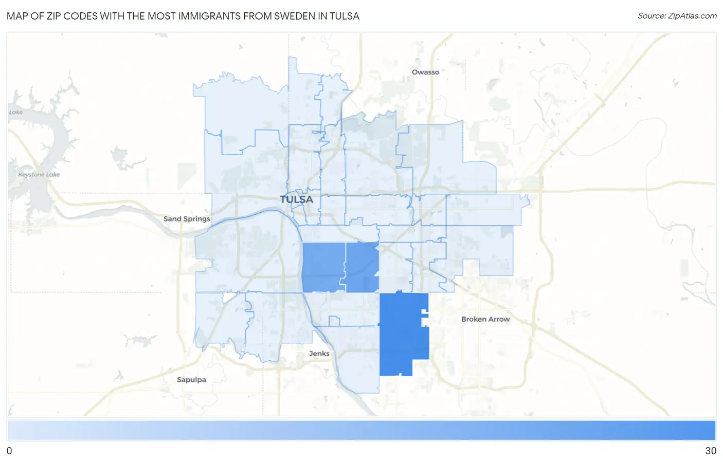 Zip Codes with the Most Immigrants from Sweden in Tulsa Map