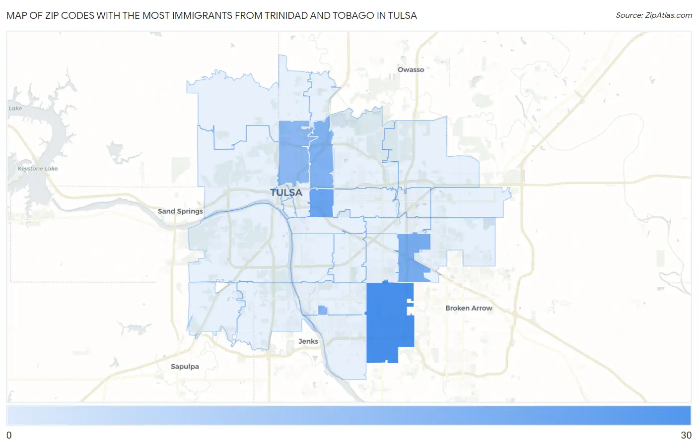 Zip Codes with the Most Immigrants from Trinidad and Tobago in Tulsa Map