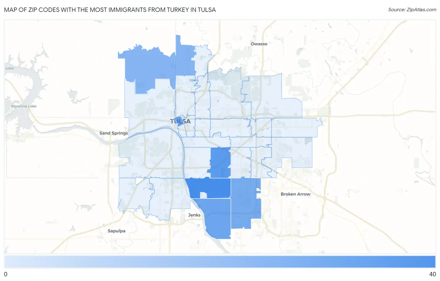 Zip Codes with the Most Immigrants from Turkey in Tulsa Map