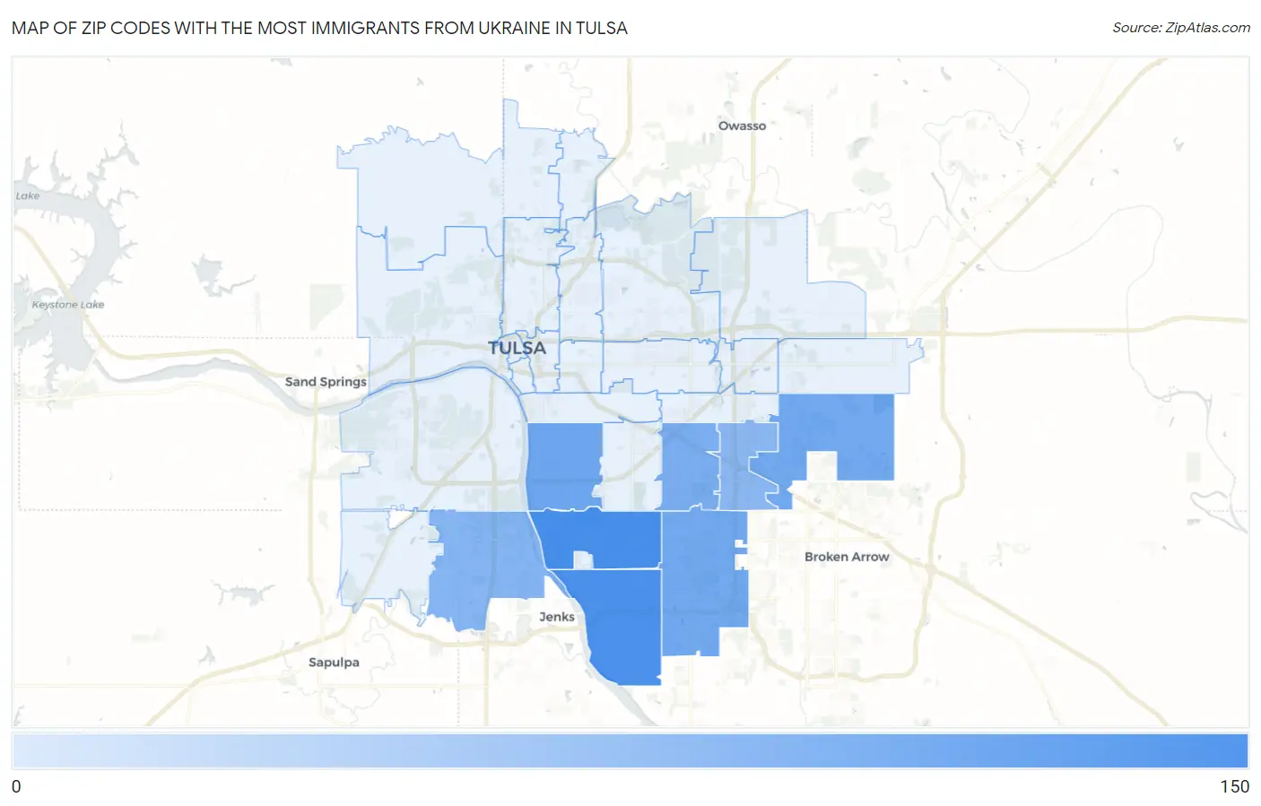 Zip Codes with the Most Immigrants from Ukraine in Tulsa Map