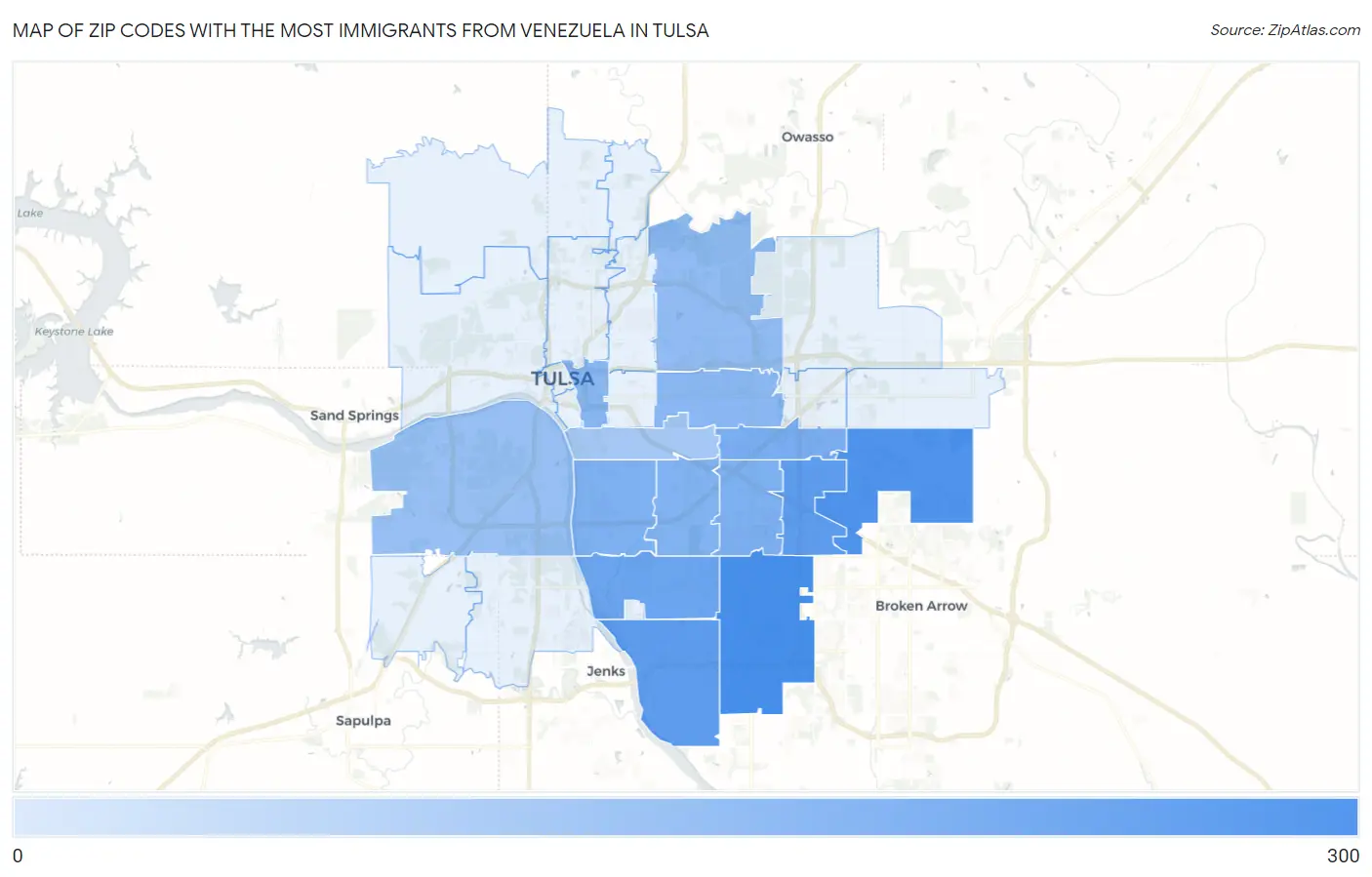Zip Codes with the Most Immigrants from Venezuela in Tulsa Map