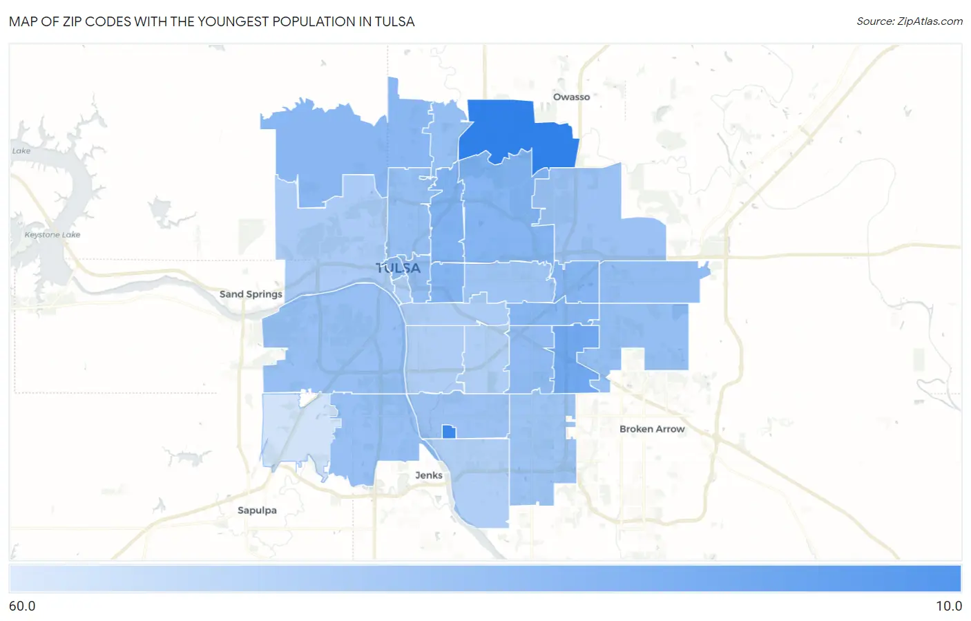 Zip Codes with the Youngest Population in Tulsa Map